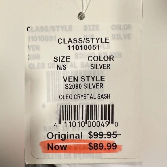 NWT Davids Bridal Wedding Dress Belt Slim Crystal Patterned Sash with Ribbon Tie - Picture 6 of 9